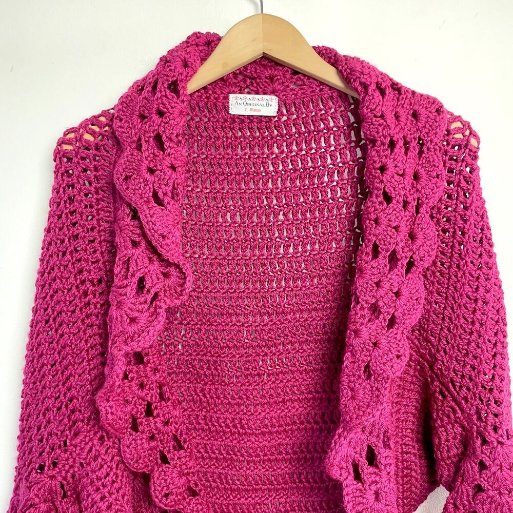 Handmade Crochet Sweater Shawl Shrug Medium Bell Sleeve Cottage Boho Festival - Picture 9 of 12